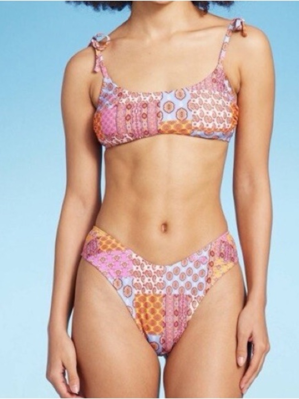 Target NWT XXS 00 0 Patchwork Print Bikini two piece swimsuit Set Pink Orange